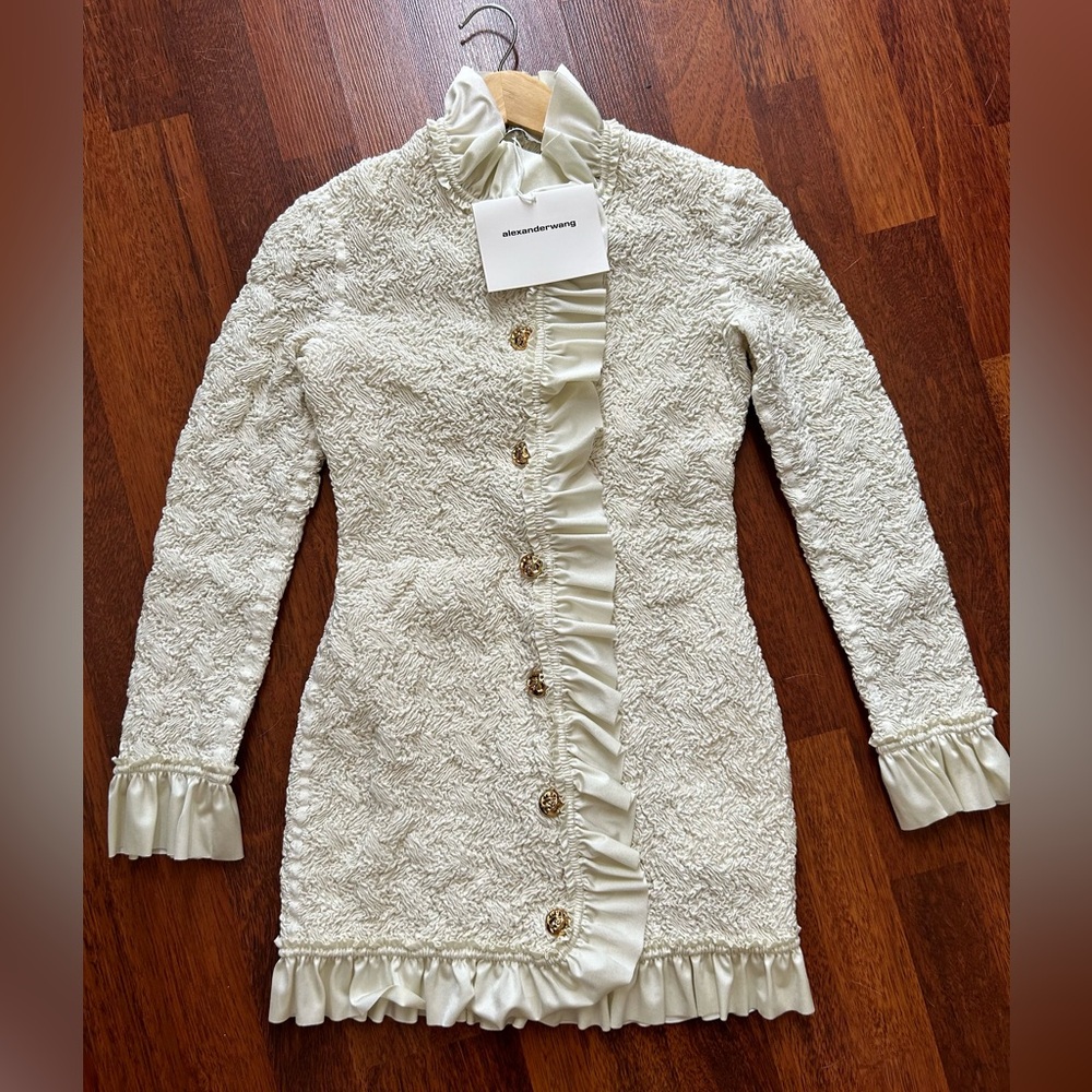 NWT Alexander Wang Smocked Ruffle Long Jacket Dress S - Picture 12 of 17